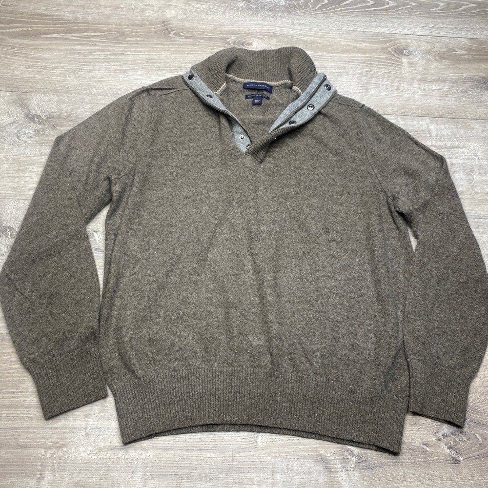 Banana Republic Merino Wool Sweater Mens Large Brown Quarter Snap Pullover